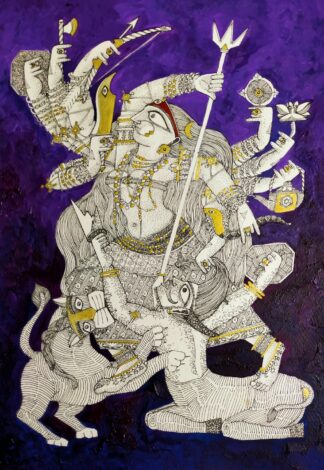 Durga Asur Vadh Painting by Samik De