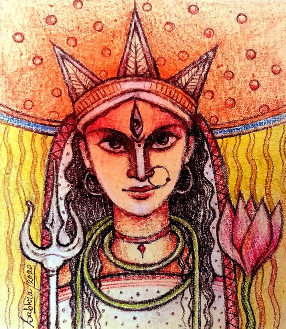 White Black Handmade Goddess Durga Pencil Sketch, For Religious, Size: A4  Sheet