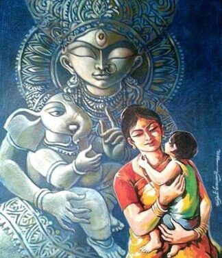 Ma Durga and child Ganesh by Abhijit Banerjee