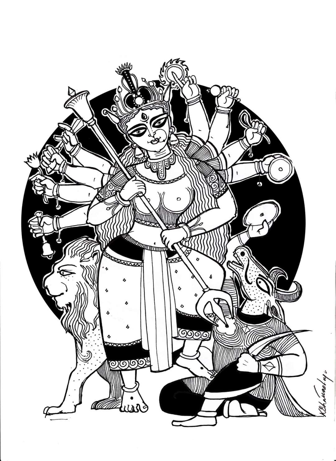 Durga Drawing by Mahua Pal | Saatchi Art