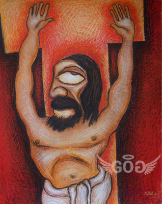 Dry pastel painting of Christ Cross